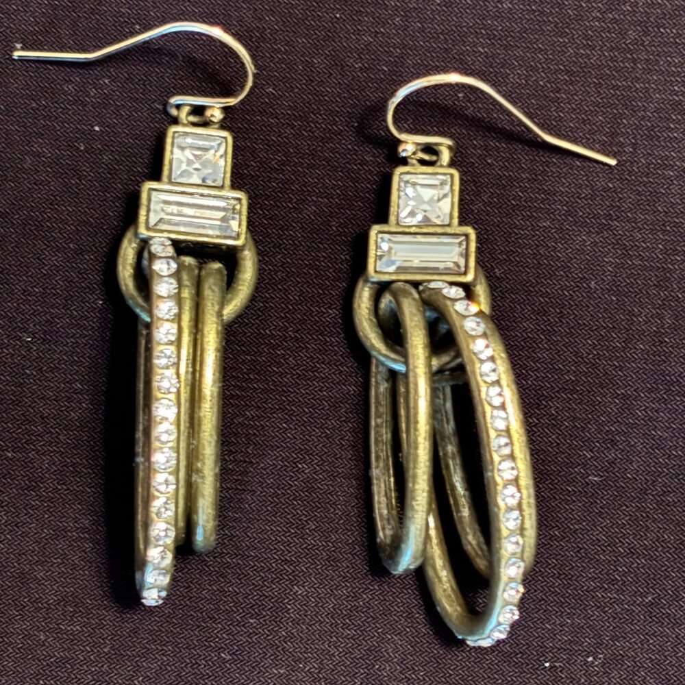 Modern Maven Earrings; brass with swarovski crystal accents